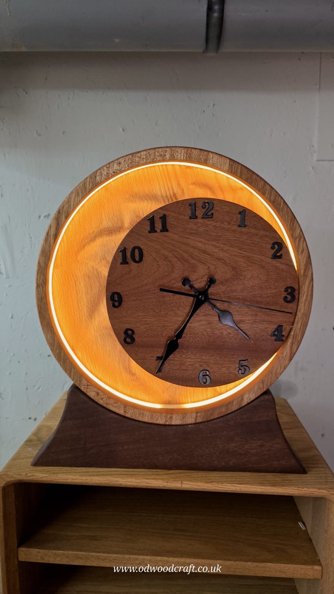 Eclipse Wooden LED Clock Lamp – Oak & Sapele | Modern Ambient Light