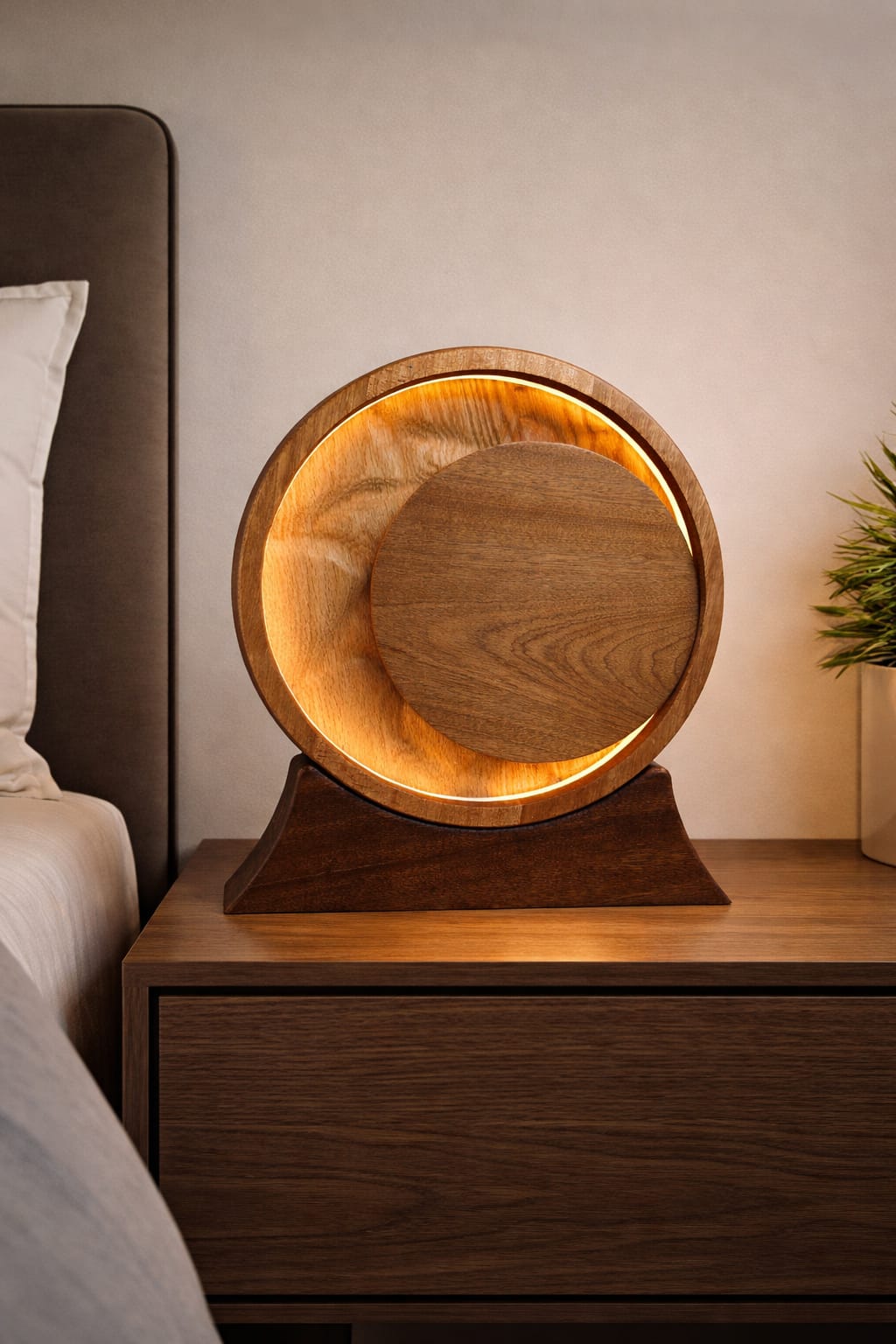 Handmade Wooden LED Lamp – Oak & Sapele Circle Design – Modern Ambient Light