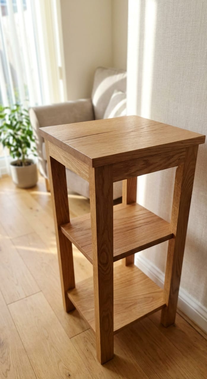 Solid Oak Side Table with Shelves – Handmade Wooden End Table / Bedside Table / Hallway Table