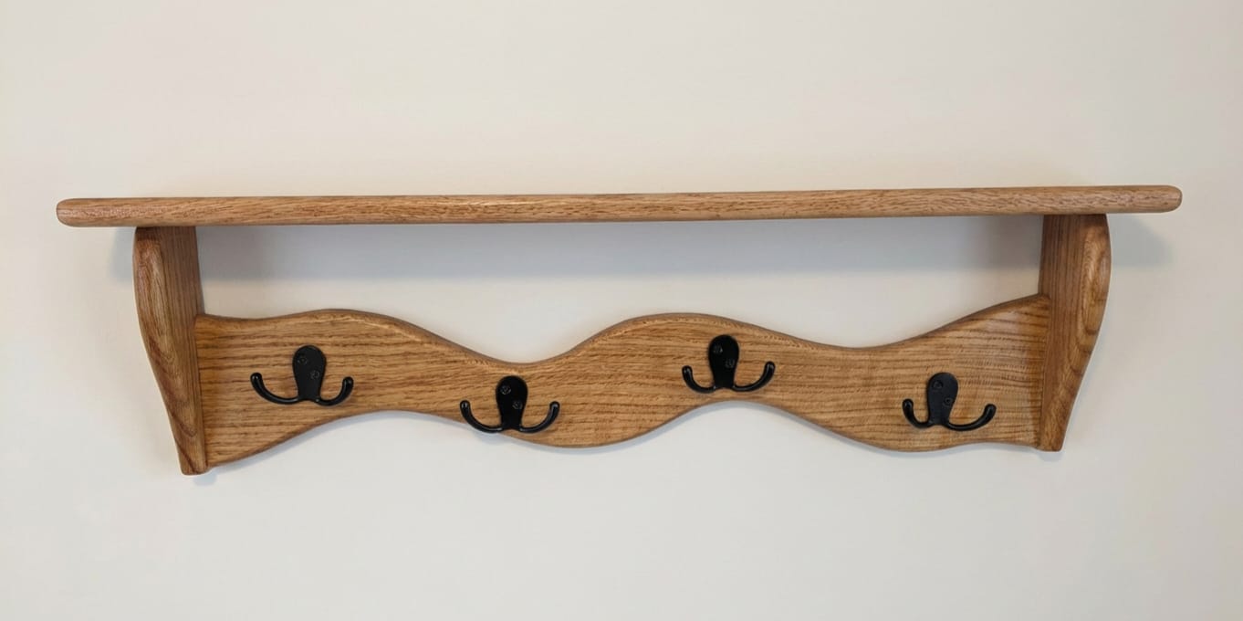Solid Oak Coat Rack Shelf | Rustic Wall Mounted Coat Hanger | Handmade Entryway Organizer