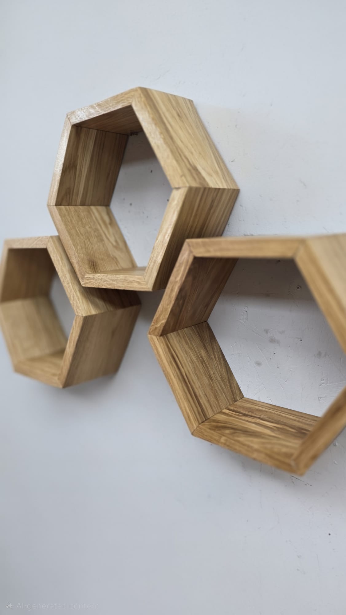 Oak Hexagon Wall Shelves Set of 3 | Floating Wooden Honeycomb Shelves 
