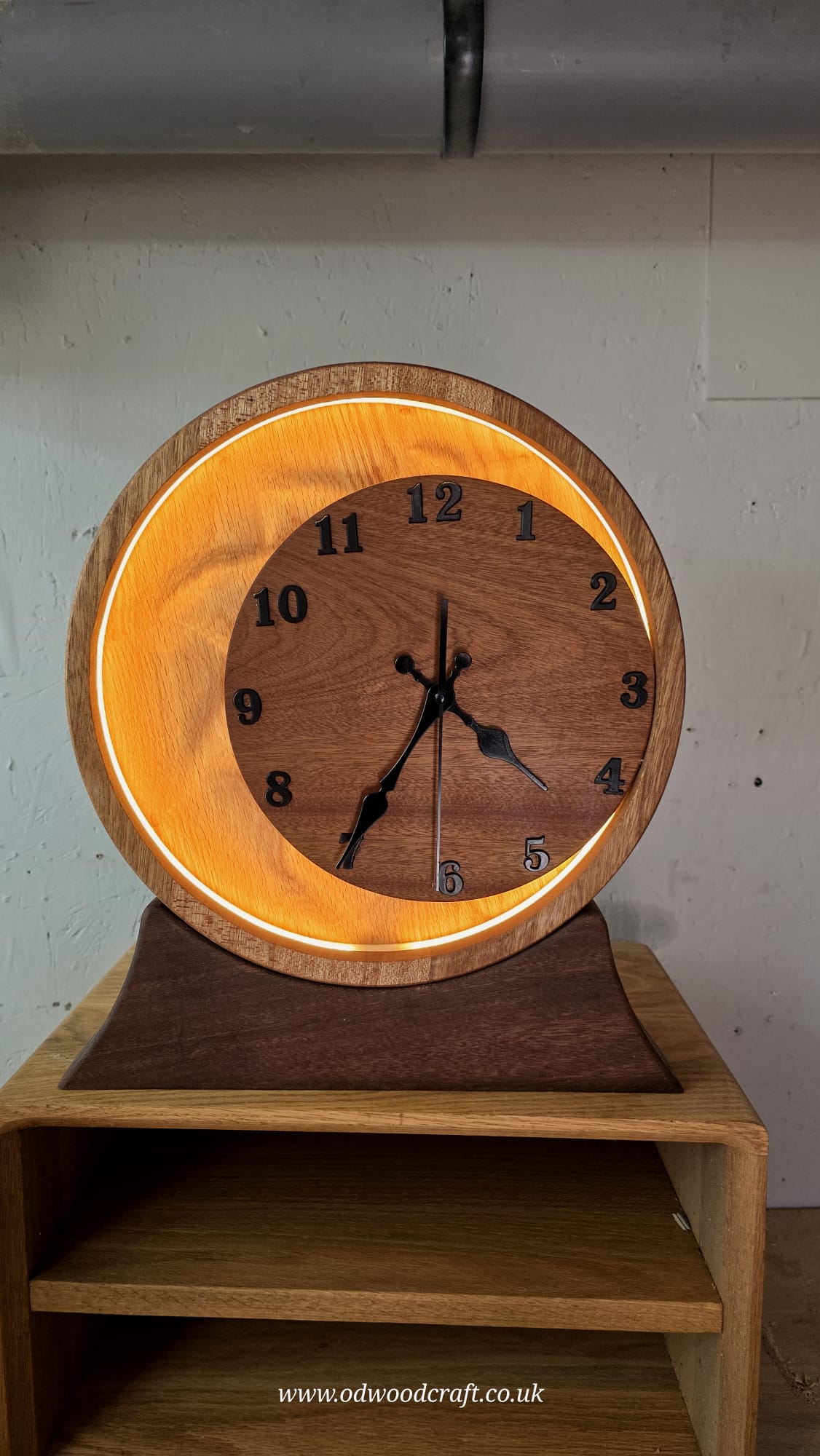 Eclipse Wooden LED Clock Lamp – Oak & Sapele | Modern Ambient Light