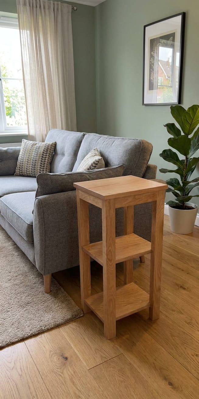 Solid Oak Side Table with Shelves – Handmade Wooden End Table / Bedside Table / Hallway Table