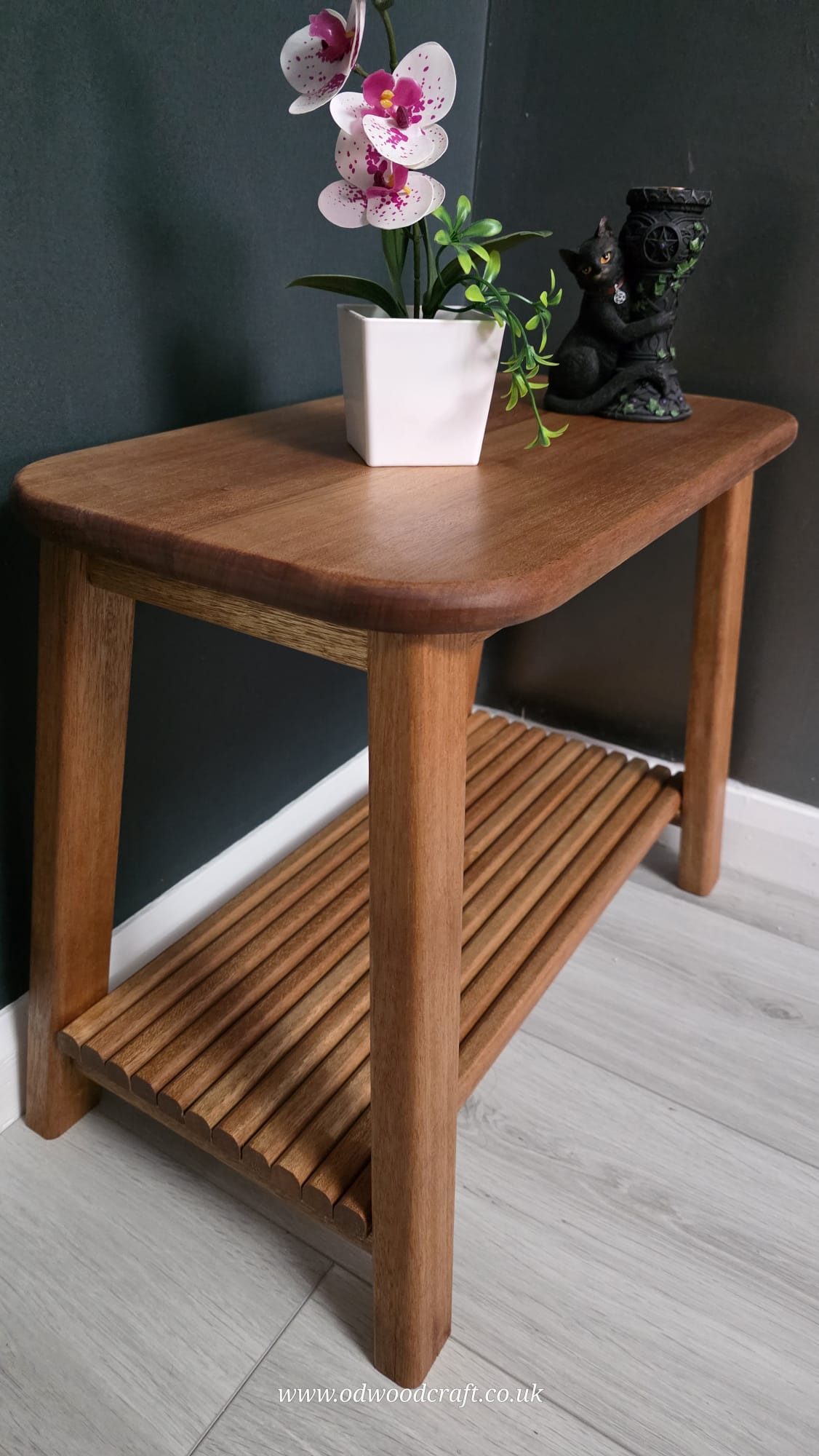 Solid Meranti Side Table with Shelf | Bedside / Lamp Table