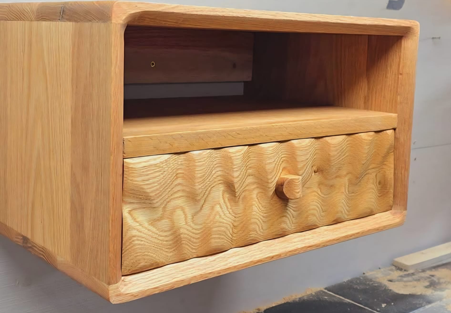 Floating Oak Nightstand | Wall Mounted Bedside Table | Solid Oak Shelf with Drawer