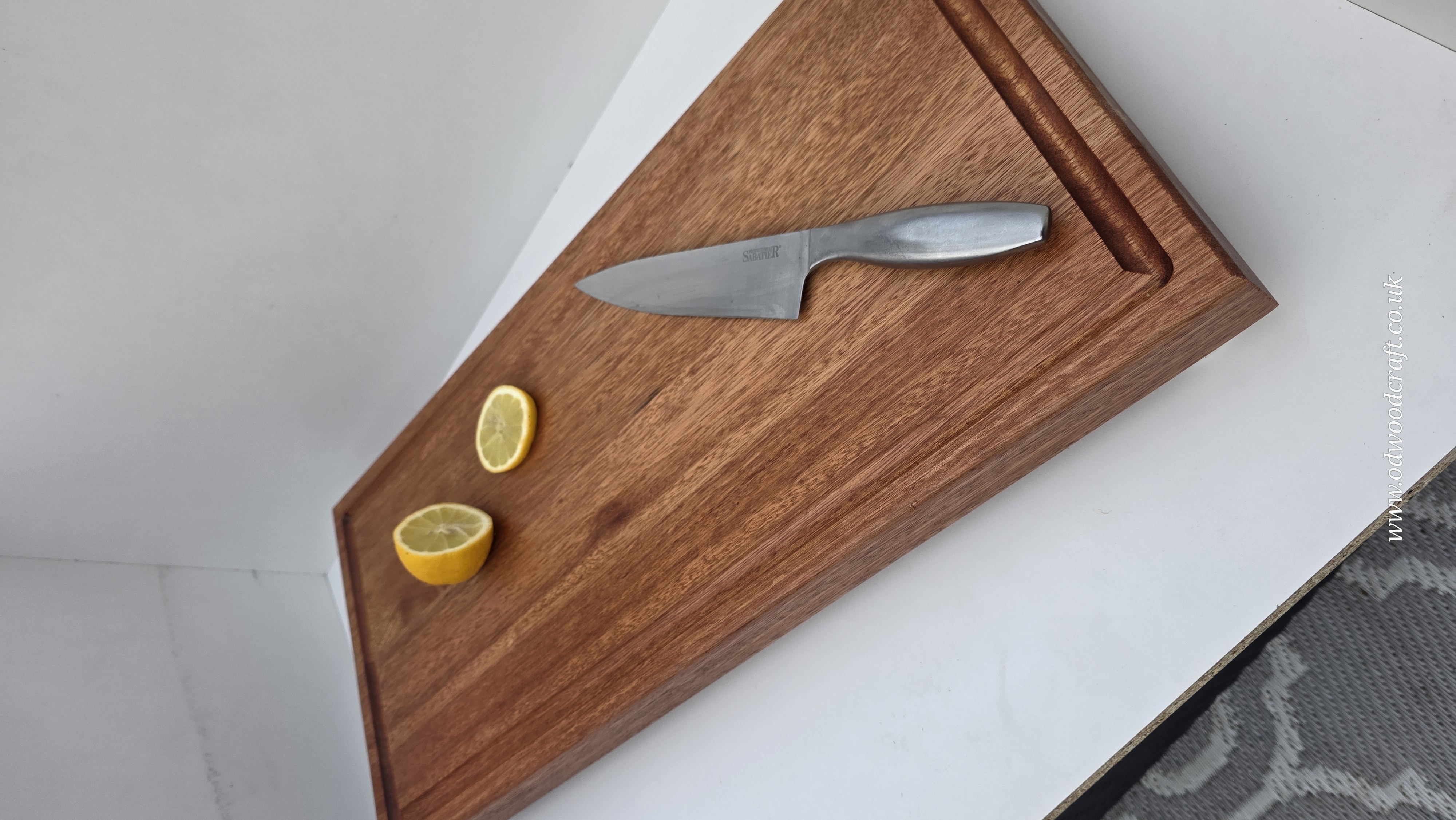 Handmade Solid Meranti Chopping Board with Juice Groove, Finger Grooves & Non-Slip Feet Made to order