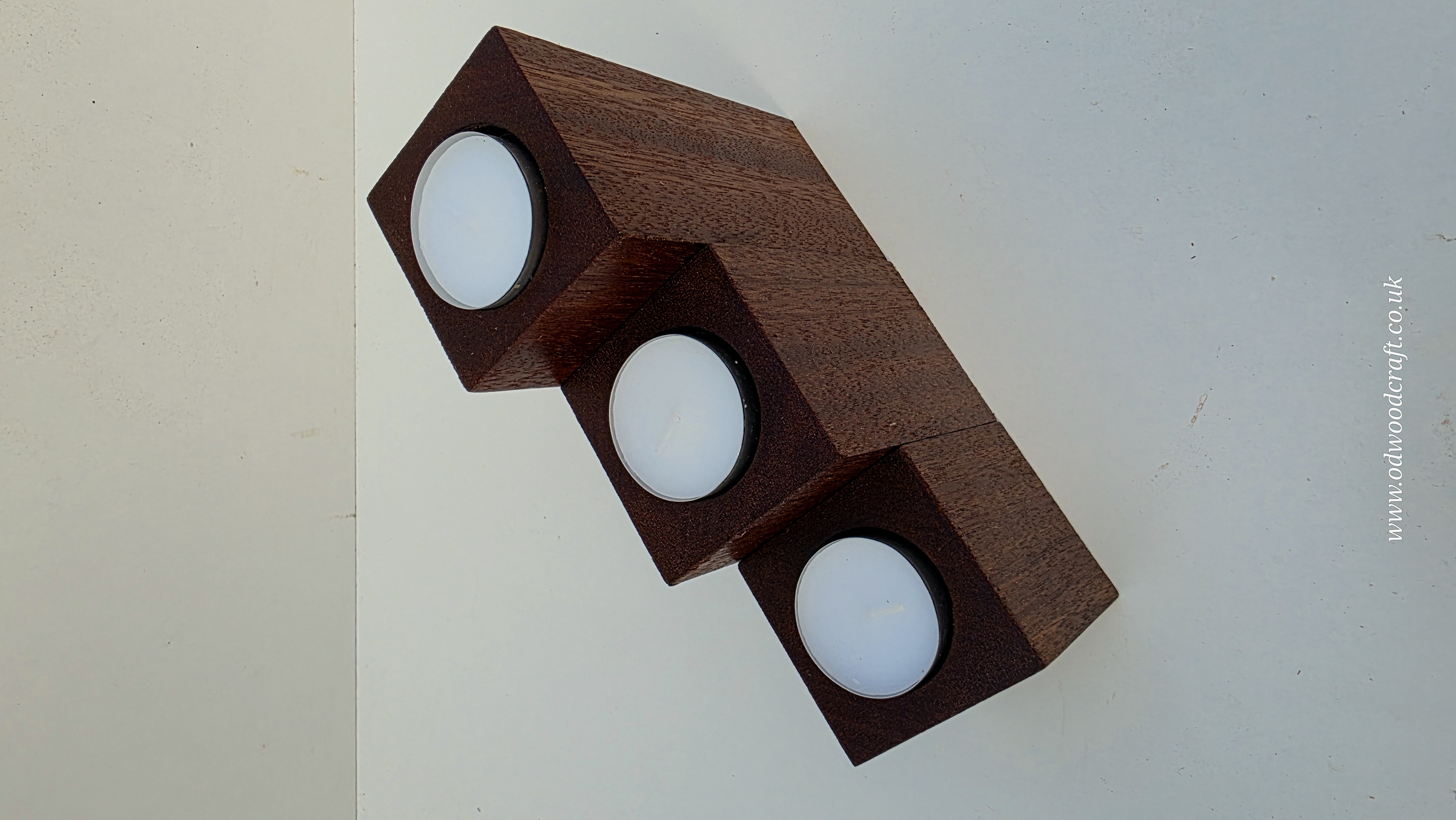 Solid sapele Wood Tealight Candle Holder Set | 3 Piece Wooden Candle Set