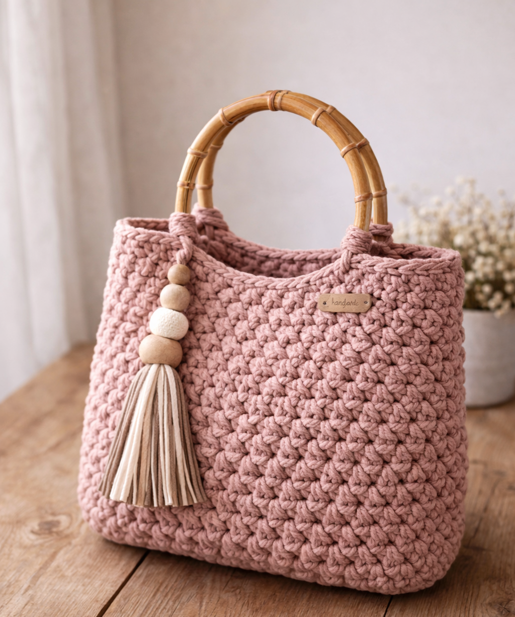 bolso de mano rosa en trapillo