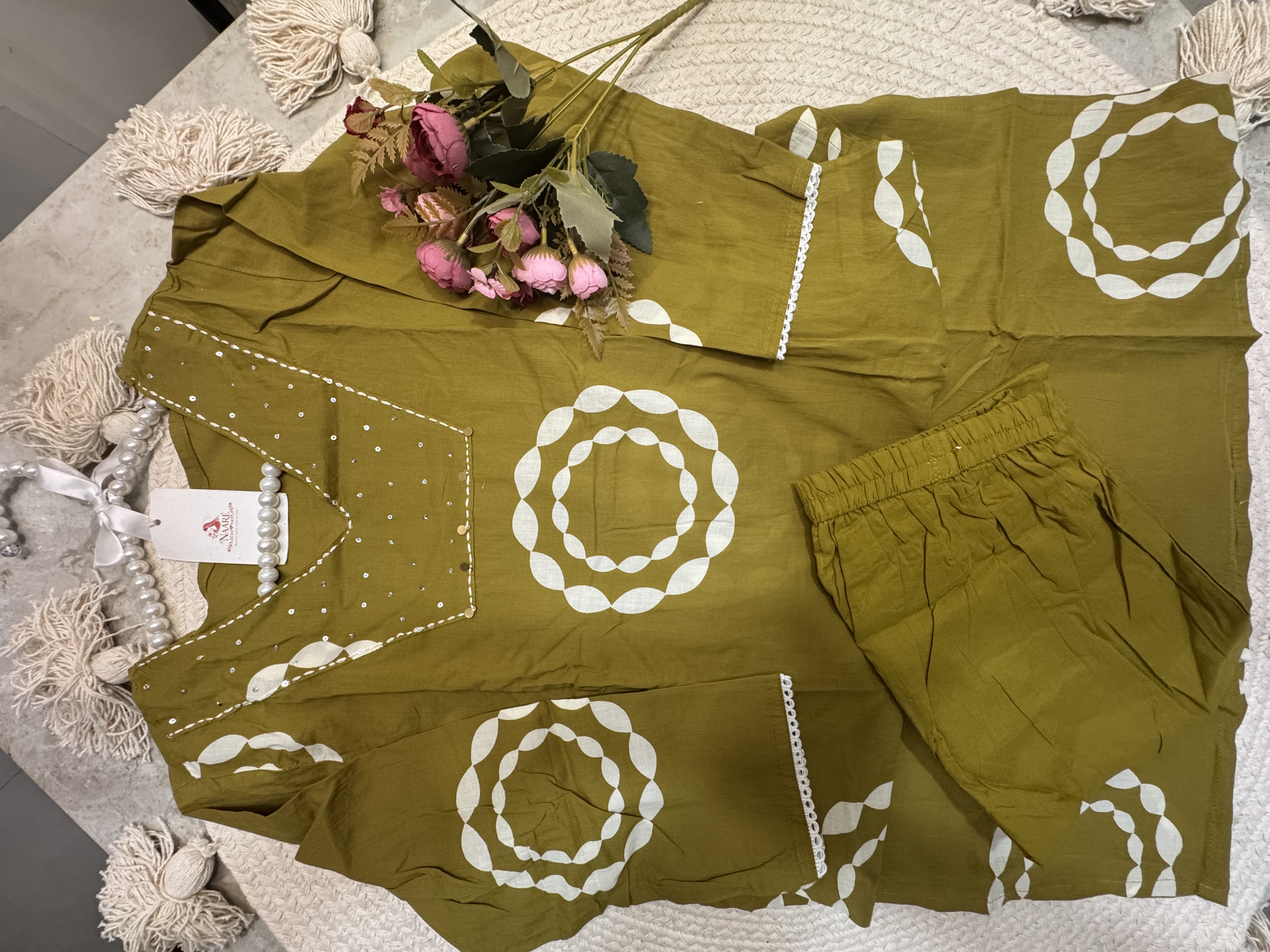 Olive Green Embroidered Kurta Set