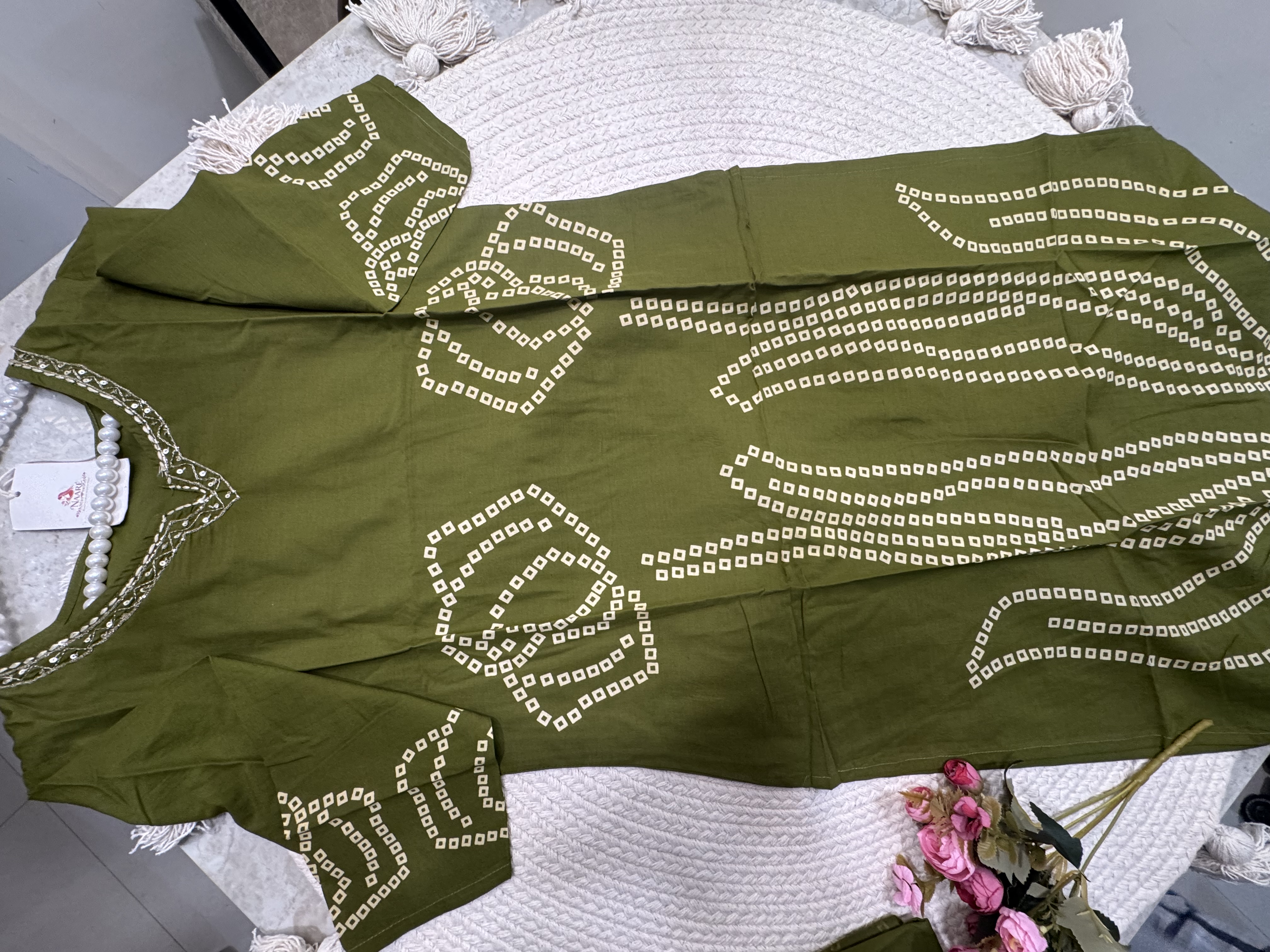 Olive Green Embroidered Cotton Kurta Set