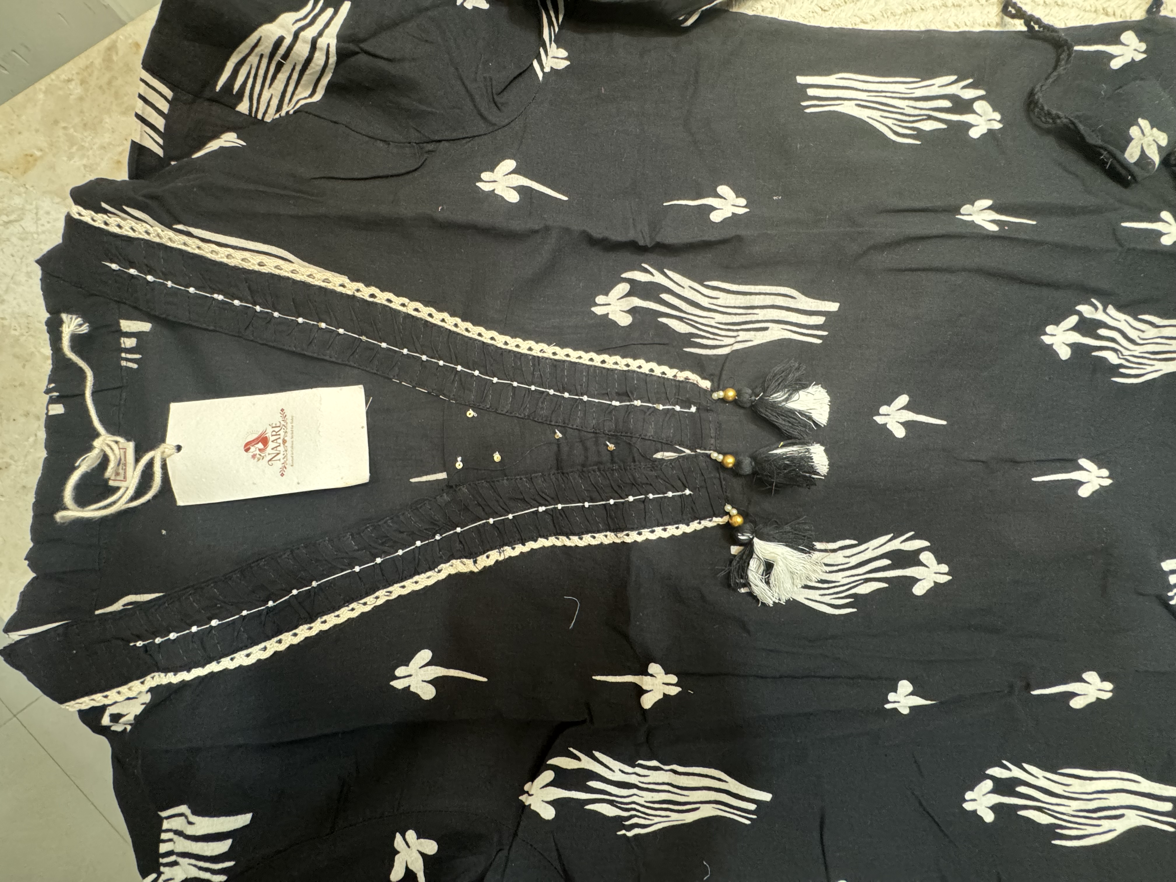 Black Embroidered Cotton Kurta
