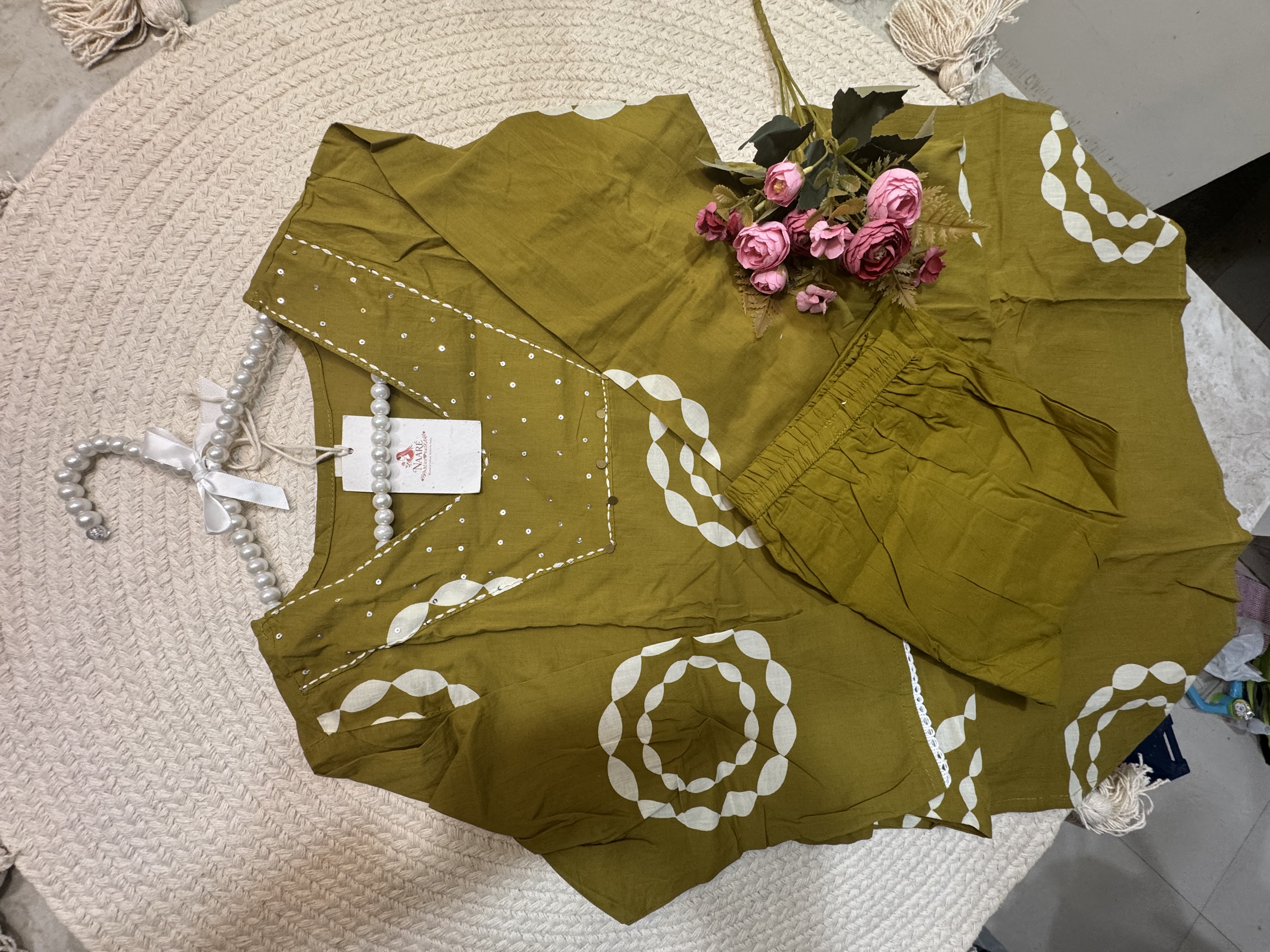 Olive Green Embroidered Kurta Set