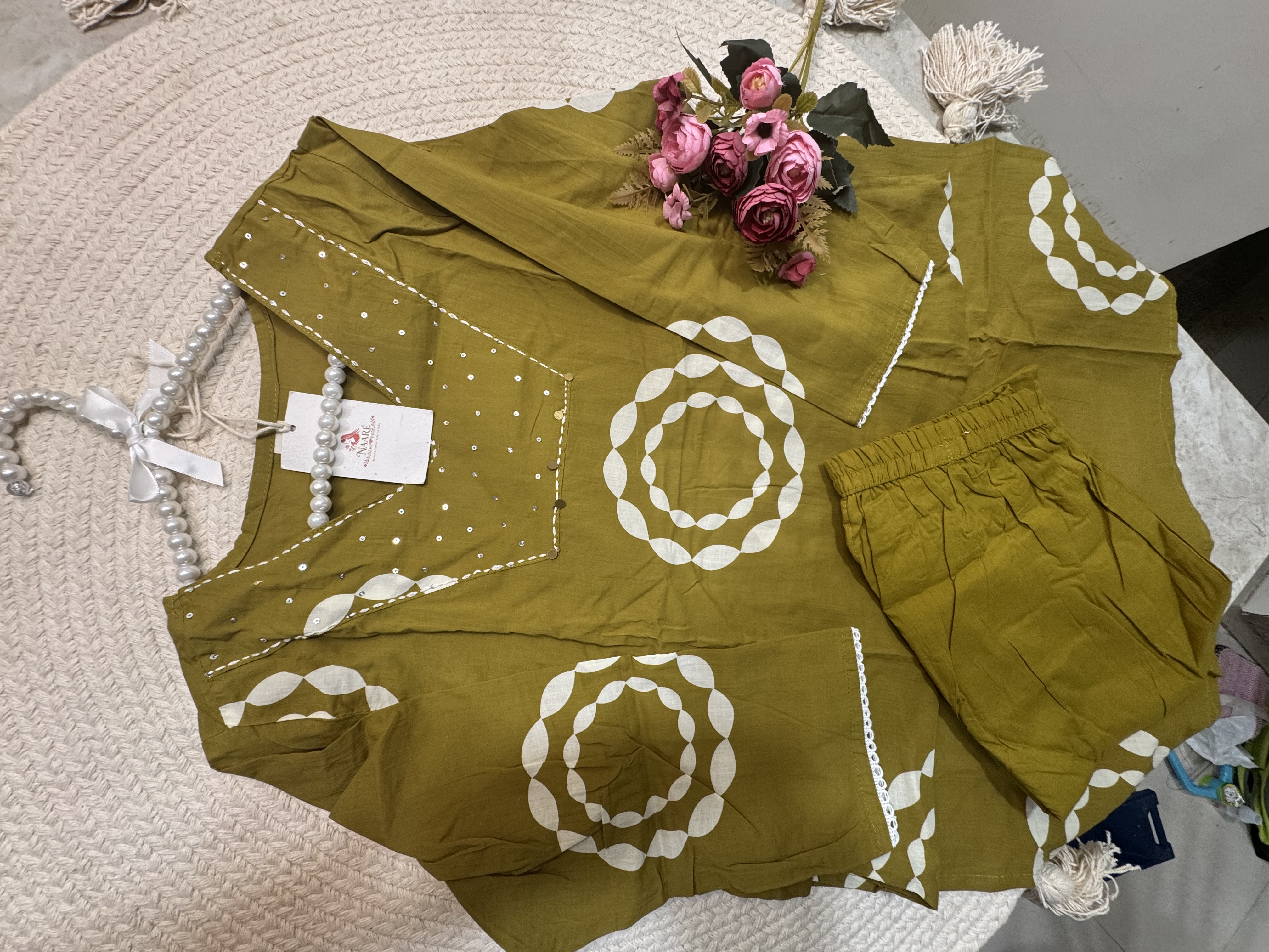 Olive Green Embroidered Kurta Set