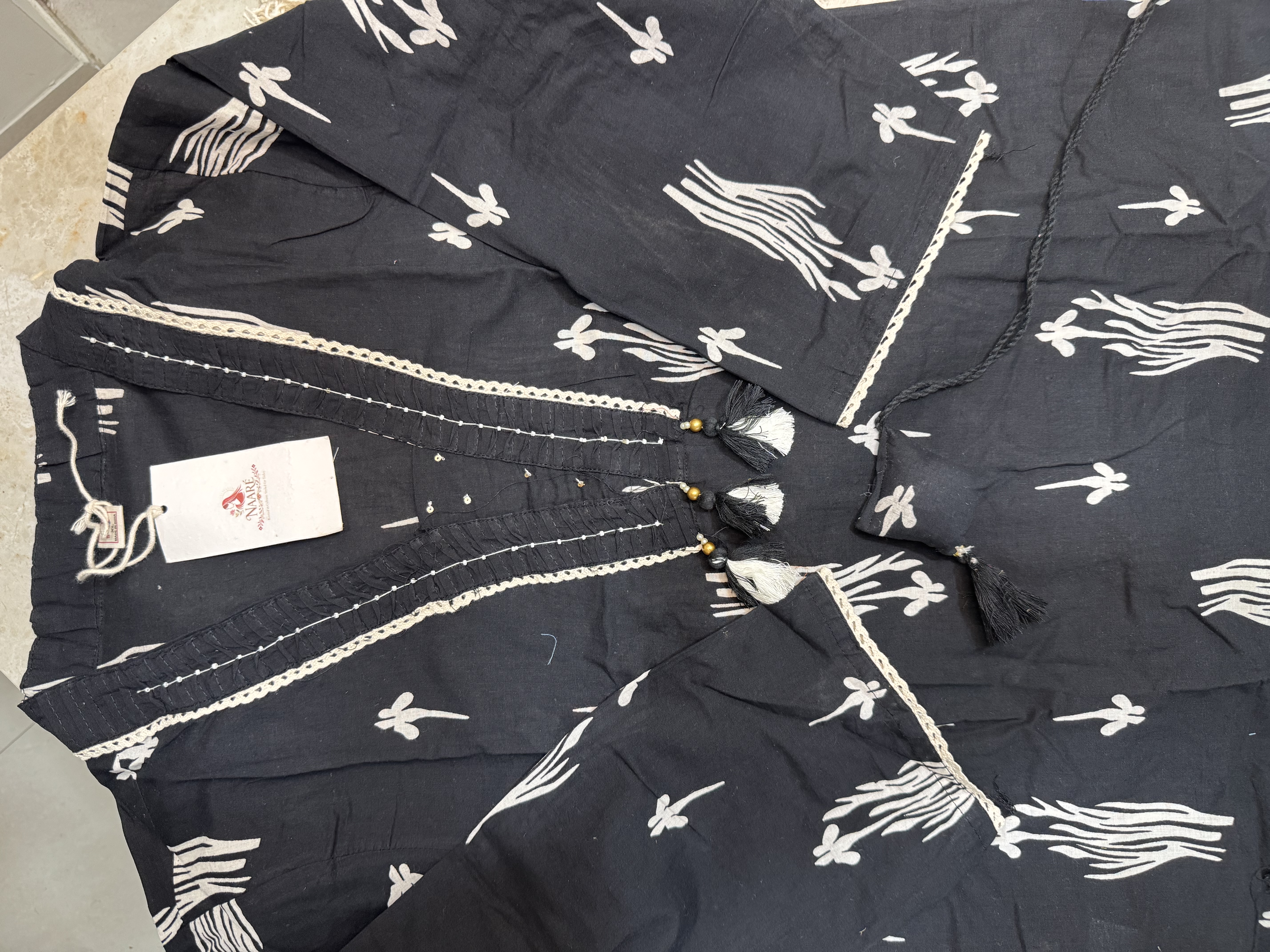 Black Embroidered Cotton Kurta