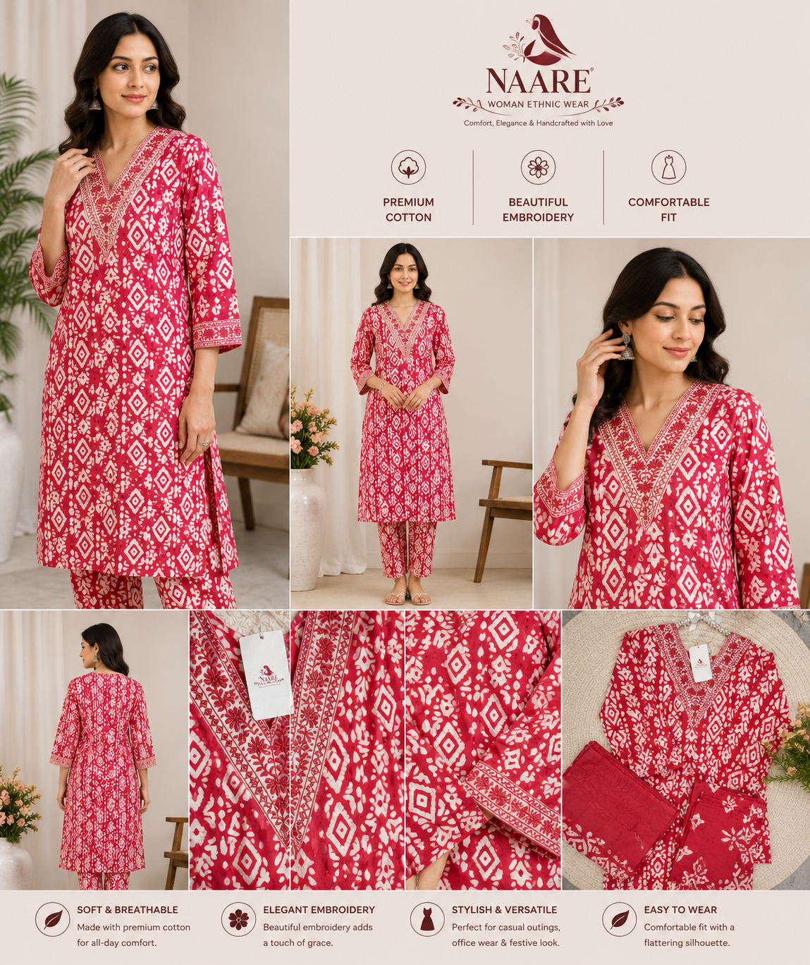 Embroidered Cotton Kurta Set