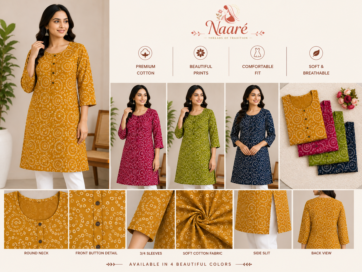 Naare Premium Cotton Kurti Only