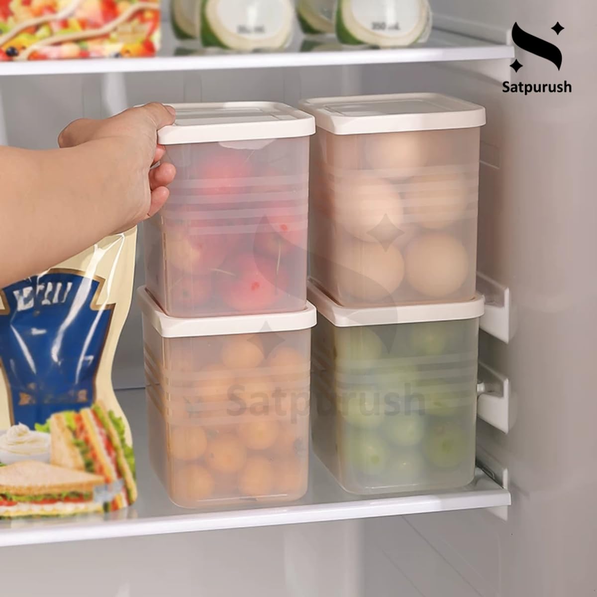 Satpurush Plastic Fridge Storage Boxes (Pack of 12) Freezer & Refrigerator Organizer Containers Kitchen Storage Container Set Kitchen Accessories Items for Home 1200 ml Food Storage Box, White