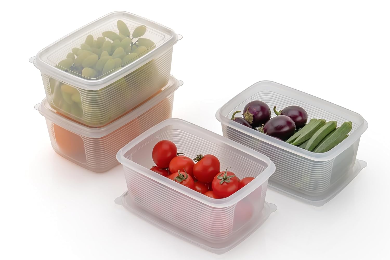 Qshare Plastic Storage Containers Set With Lid - Transparent Fridge Storage Boxes For Refrigerator Organizer & Freezer Safe Containers - Kitchen Storage Box Set For Vegetables & Fruits (1800 ml, 4Pcs)