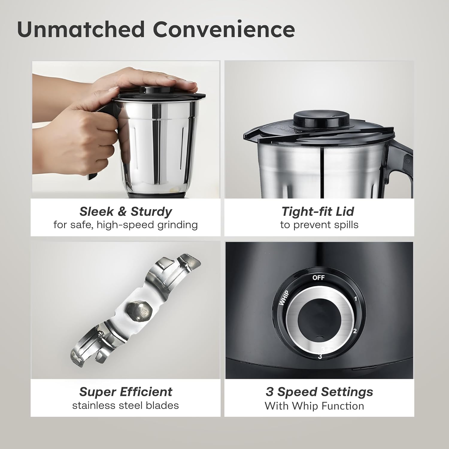 Prestige Apex 500 Watt Mixer Grinder with 3 Stainless Steel Jars | Super Efficient SS Blades | Black | 2Y Warranty | ISI Certified