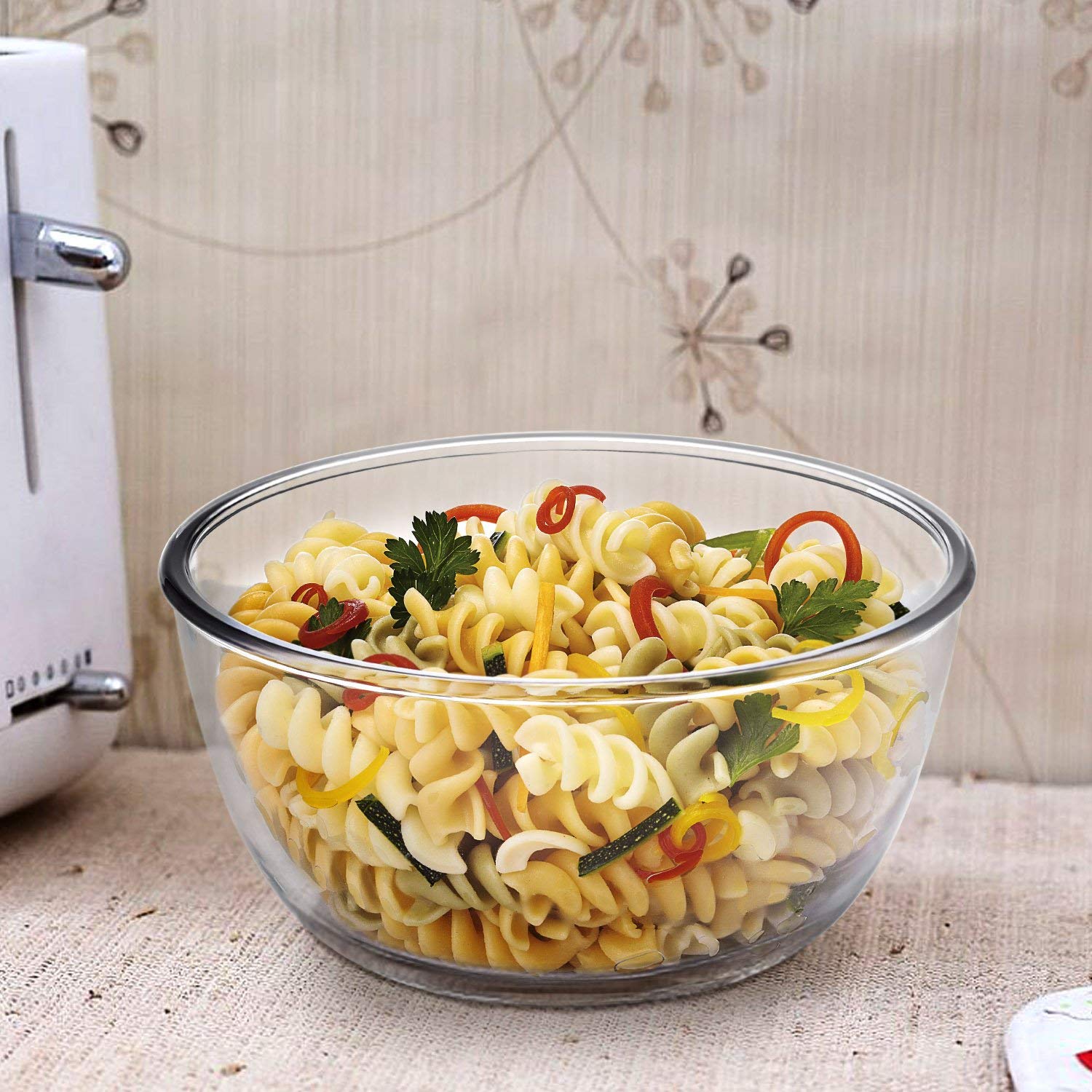 CELLO Ornella Toughened Glass Mixing Bowl Without Lid | Microwave Safe & Dishwasher Safe | Clear & Non- Porous Glass | Scratch Resistant | Transparent | 1500ml, Set of 1