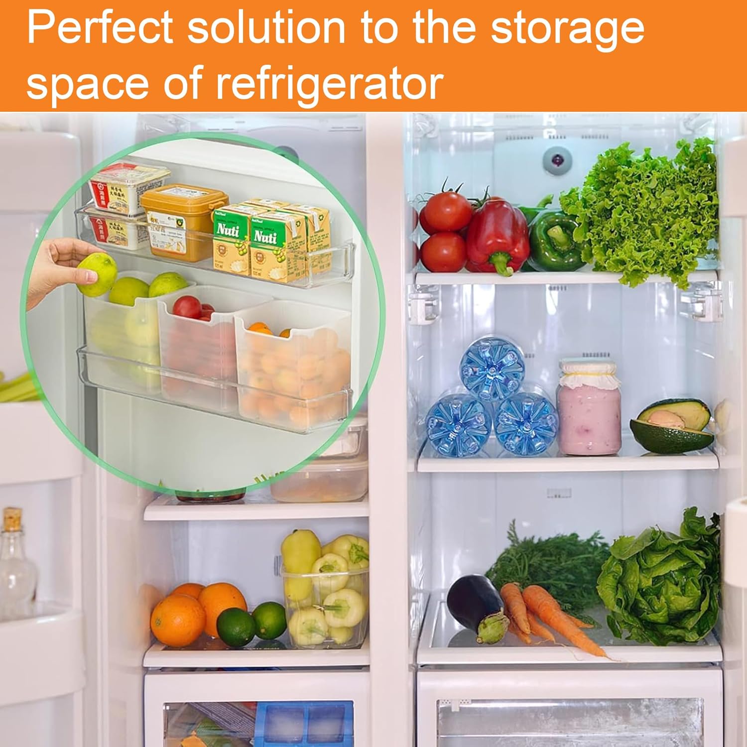 RILION 6 fridge storage boxes multipurpose containers for storage Space-saving Refrigerator Side Door Organizer for fridge kitchen Fruits, Vegetables Storage Containers- transparent, Plastic