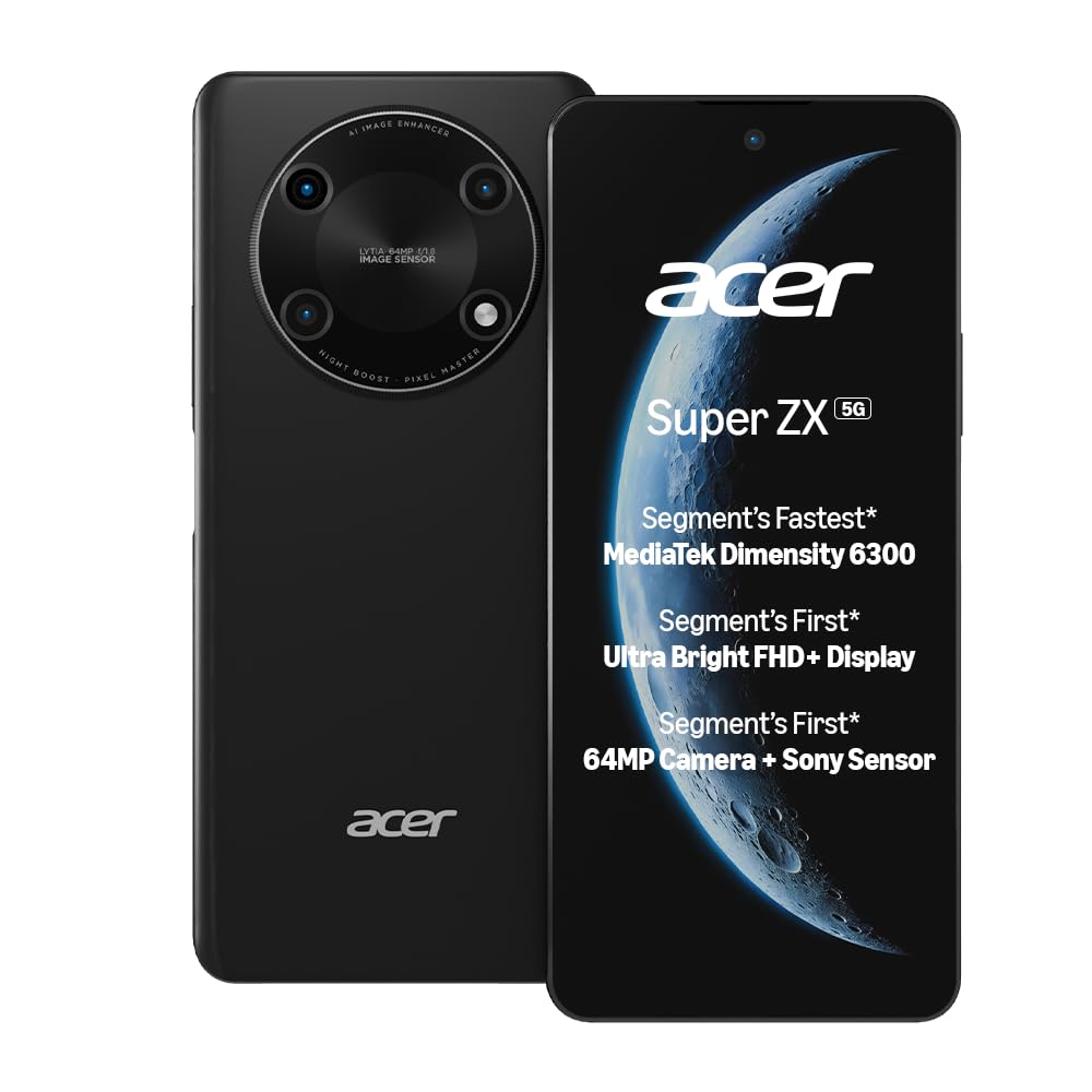 acer Super ZX 5G (Carbon Black, 6GB RAM, 128GB) | Segment-First FHD+ 6.8” 120Hz Display | Sony 64MP AI Triple Camera | 5000 mAh Long Lasting Battery