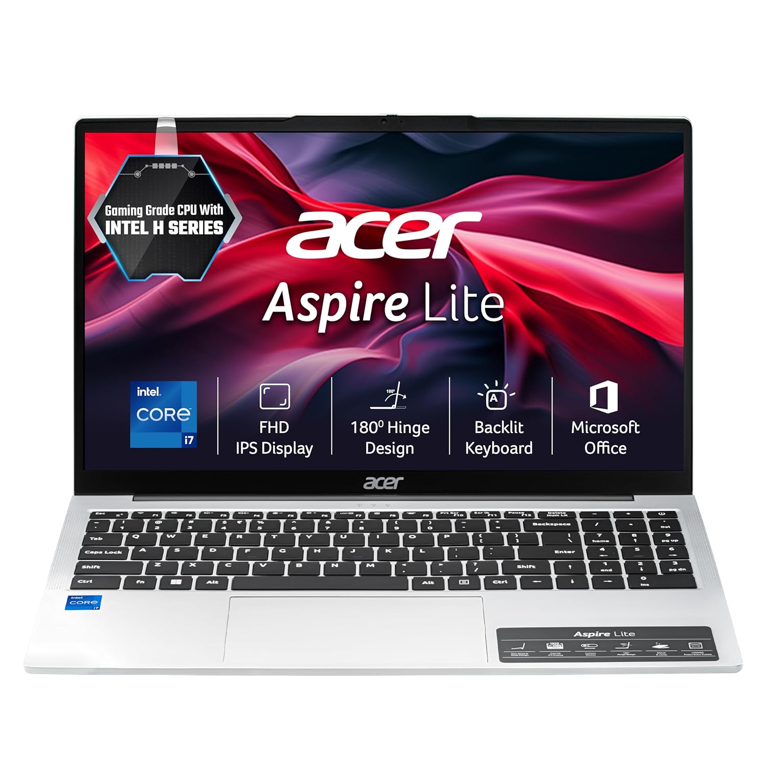 acer Aspire Lite 13th Gen, Intel Core i7-13620H, Office 2024 + M365 Basic, 16GB RAM/512GB SSD, 39.62cm 15.6" FHD IPS Display, Win 11 Home, Pure Silver, 1.7kg,AL15-52H, Backlit kB, Thin & Light Laptop