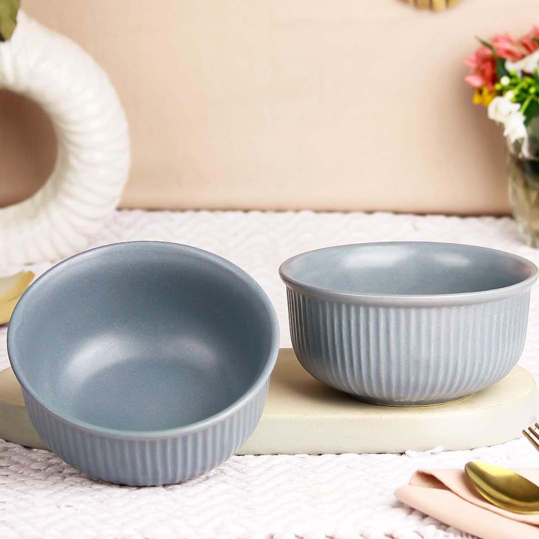 The Earth Store Grey Fringe Ceramic Bowl Set of 2, 550ML Each | Snack Bowl | Perfect for Christmas Gift | New Year Gift & Daily Use
