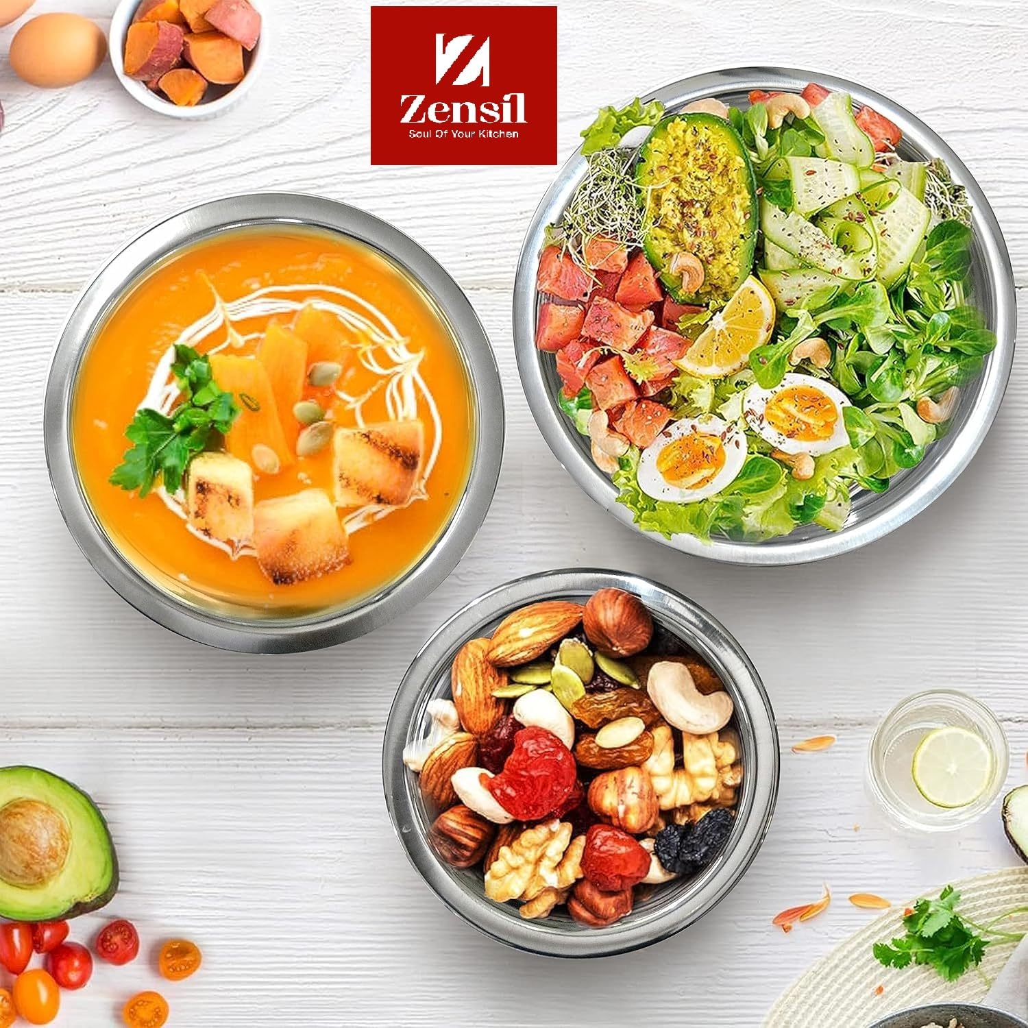 Stainless Steel Mixing Bowls Set of 3 with Lids, Stackable Storage Containers, Food Grade | Refrigerator & Freezer Safe, Food Storage & Meal Prep Bowls