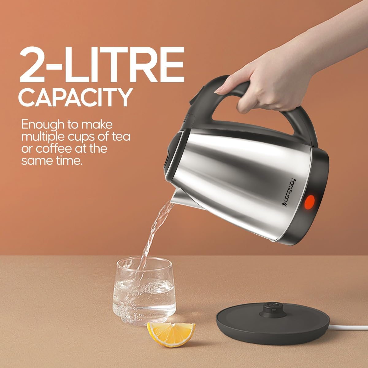 Longway Kestro 2 Liter Electric Kettle with Stainless Steel Body for Boiling (Black & Silver, 1500 Watt)