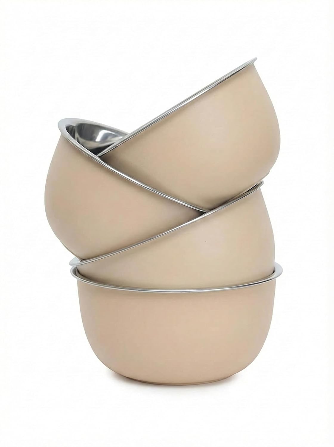 Zaib Stainless Steel and Plastic Coated Microwave Safe Bowls | Multipurpose Storage Containers | No Lid | 14 cm - 500 ml (Pack of 4 (Sand Brown))