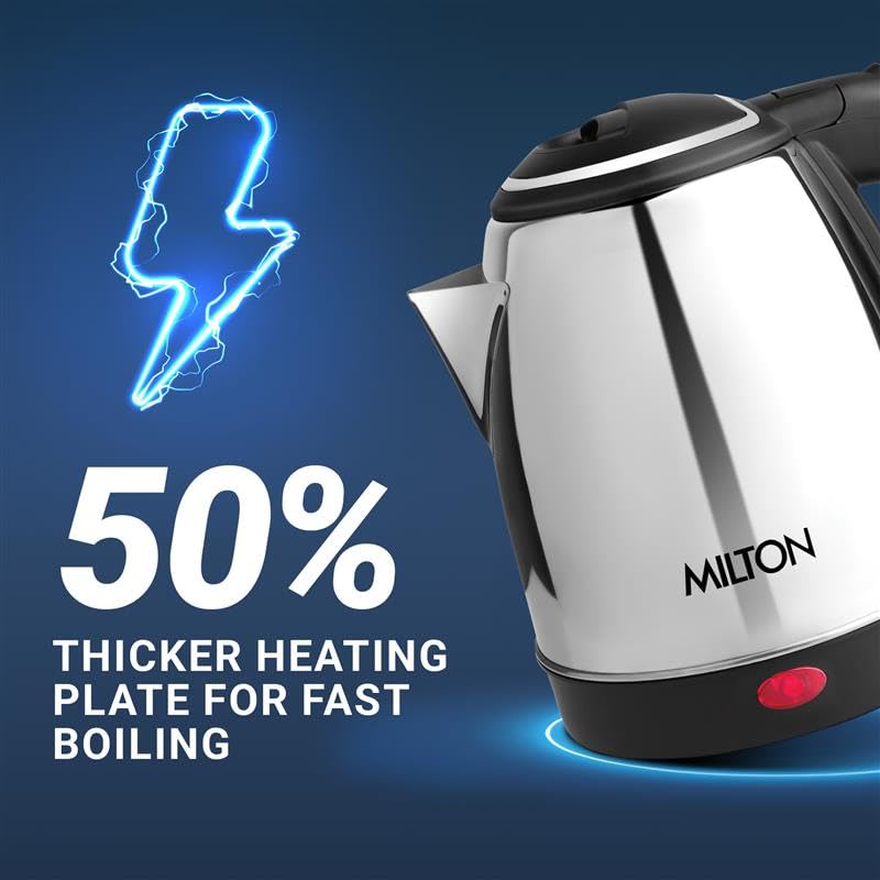 Milton Appliances Go Electric Kettle 1.8 Litre I 3X Protection - Dry Boil, Auto Shut Off, Overheat I 1350 Watt I Super Fast Boiling I Stainless Steel I 360° Power Base I 1 Year Warranty