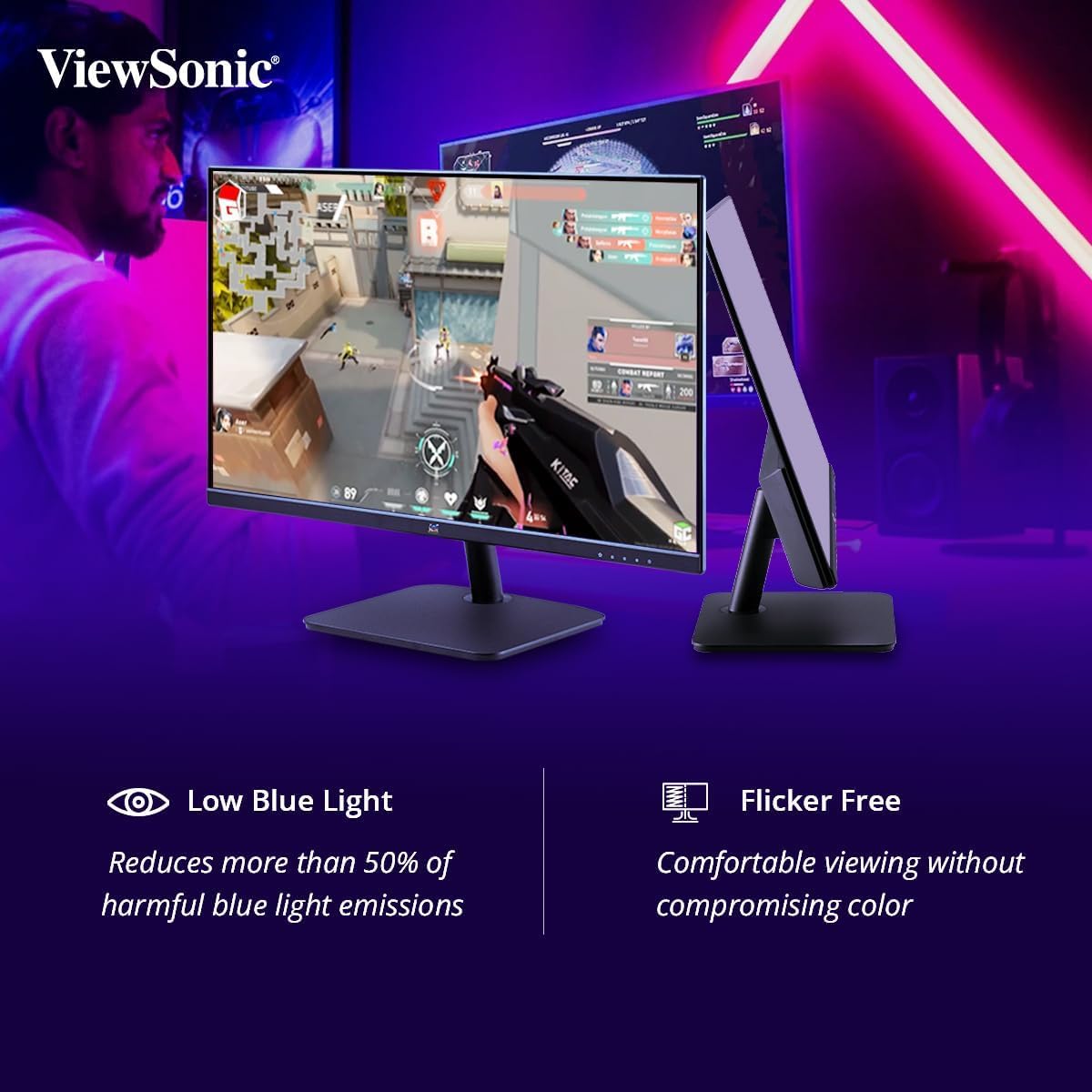 ViewSonic VA2432-H 24-inch (60.96 cm) Full HD1080p IPS Monitor |100 Hz |1ms | AMD Free Sync | Slim | Bezel Less | Low Blue Light |Flicker-Free| Tilt | sRGB 104% | HDMI, VGA, Audio Out.