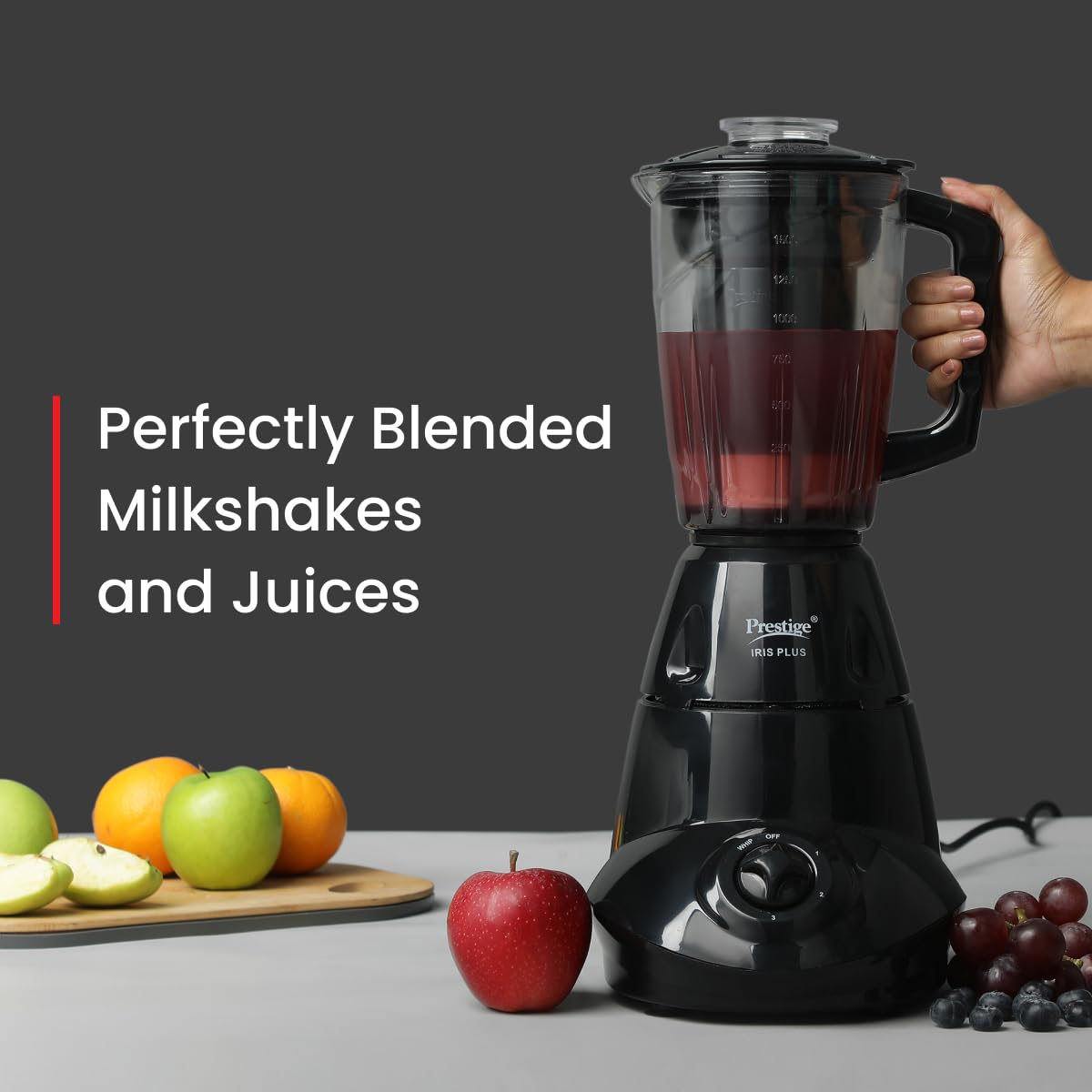 Prestige Iris 750 Watt Mixer Grinder with 4 Jars (3 Stainless Steel + 1 Juicer) | Super Efficient SS Blades | Black | 2Y Warranty | ISI Certified