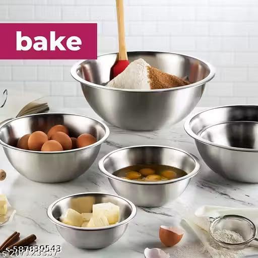 Stainless Steel Mixing & Serving Bowls (Set of 6 Pieces) Stainless Steel Plain Mixing Bowl Set of 6 pcs, Silver, Solid |PAR-P339
