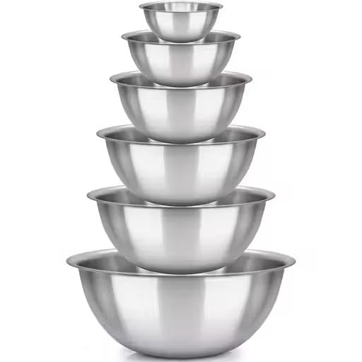 Stainless Steel Mixing & Serving Bowls (Set of 6 Pieces) Stainless Steel Plain Mixing Bowl Set of 6 pcs, Silver, Solid