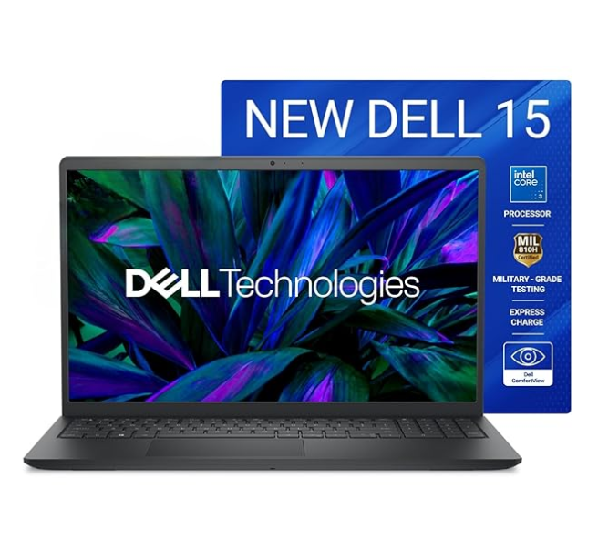 Dell 15, Intel Core 3, 14th Gen-100U, 8GB DDR4, 512GB SSD, FHD IPS, 15.6″/39.62cm, Win 11, Office H&S 2024, Carbon Black, 1.63Kg, Dell 15, Intel UHD Graphics, 120Hz 250 nit, Thin & Light, Laptop