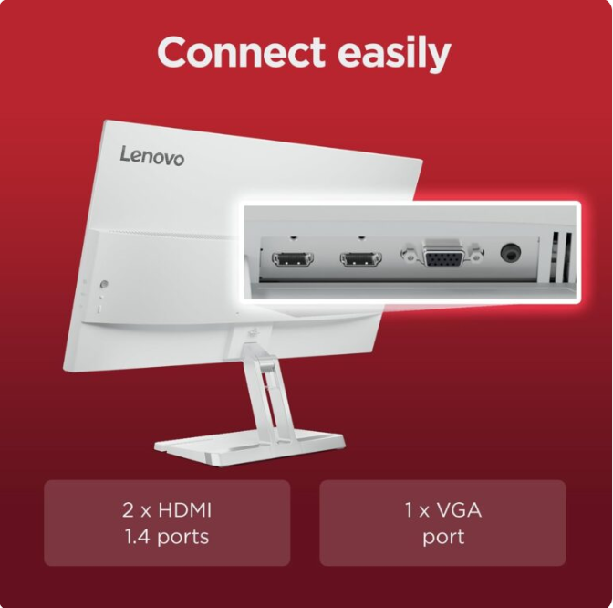 Lenovo L27-4C | 27″ (68.58cm) FHD IPS 144Hz Ultraslim Monitor | 1ms, 2x3W Speakers, AMD FreeSync, 99% sRGB, 2X HDMI 1.4, 1x VGA| Tilt | Grey | 67DEKAC1IN