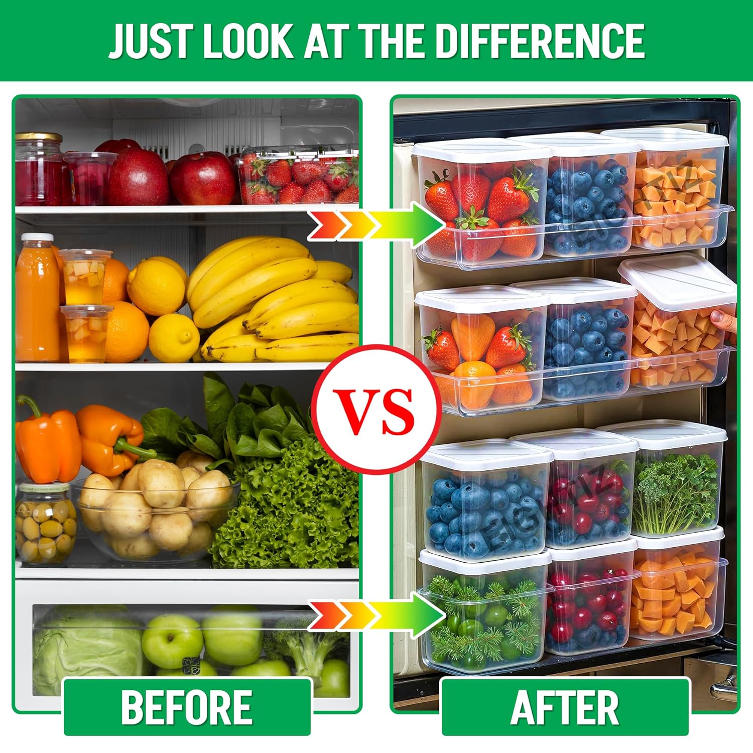 Eightiz Fridge Storage Boxes (Pack of 8) Freezer & Refrigerator Organizer Containers Kitchen Storage Container Set Kitchen Accessories Items for Home 800 ml Food Storage Box, Plastic, White