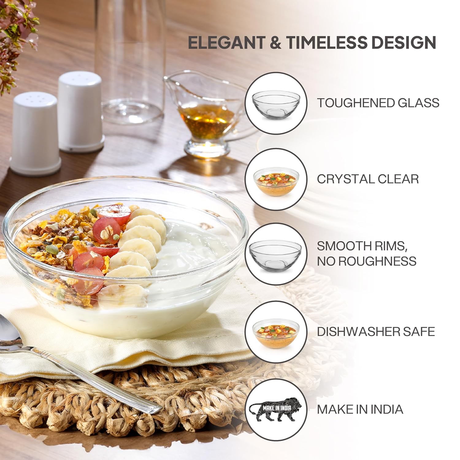 CELLO Zenith Round Stack Bowl 1 Litre 17 cm | Clear Glass Bowl for Mixing Storing and Serving