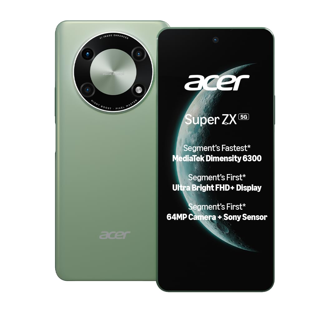 acer Super ZX 5G (Cosmic Green, 6GB RAM, 128GB) | Segment-First FHD+ 6.8” 120Hz Display | Sony 64MP AI Triple Camera | 5000 mAh Long Lasting Battery