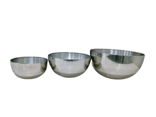 LIEFDE Stainless Steel Mixing & Serving Bowl (1200ml, 2000ml, 4200ml, Set of 3, Silver),Modern