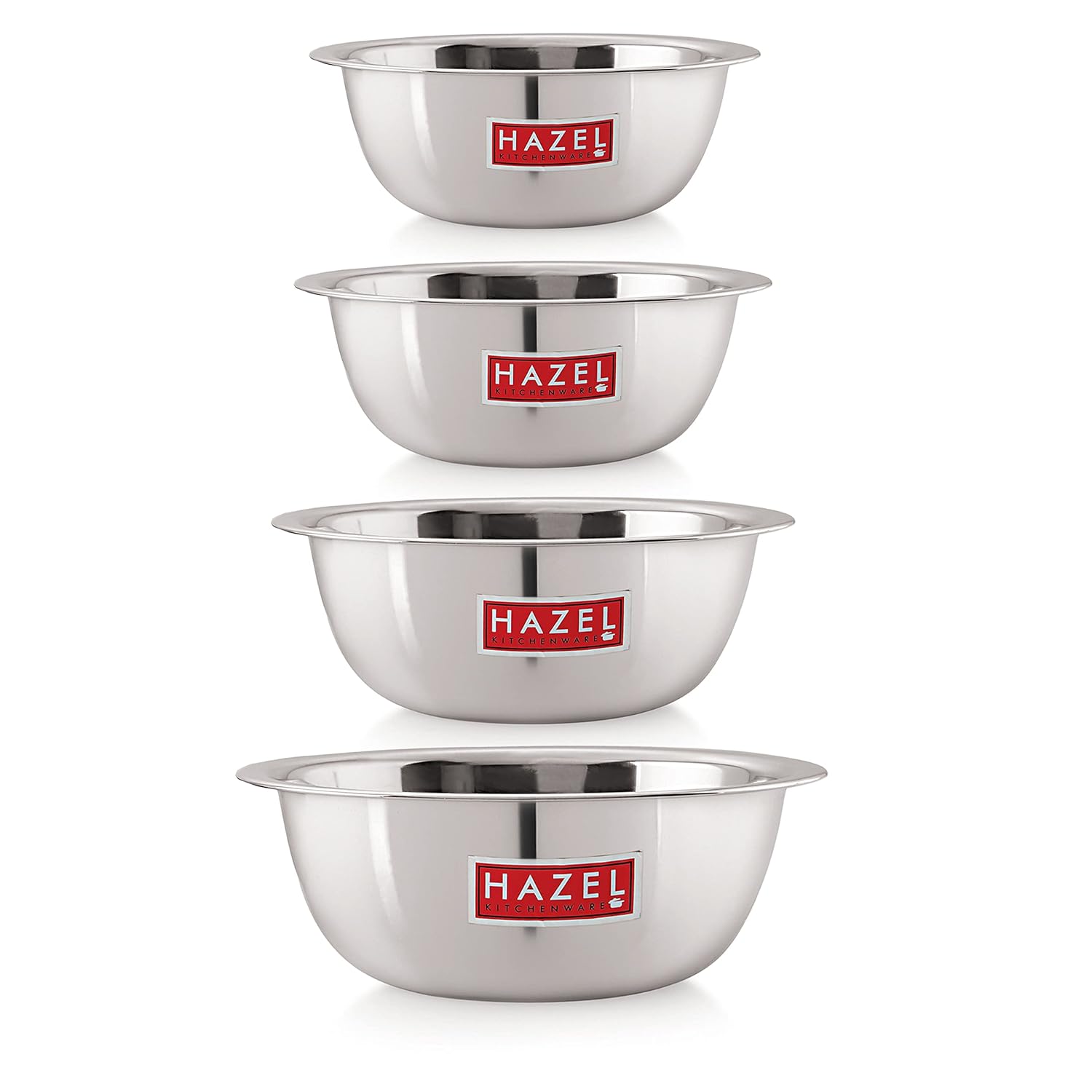 HAZEL Stainless Steel Mixing Bowl Set of 4 | 350ml to 1100ml SS Bowls for Kitchen | Steel Katori for Snacks, Cooking & Serving | Multipurpose Bowls