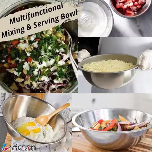 Stainless Steel Mixing & Serving Bowls (Set of 6 Pieces) Stainless Steel Plain Mixing Bowl Set of 6 pcs, Silver, Solid