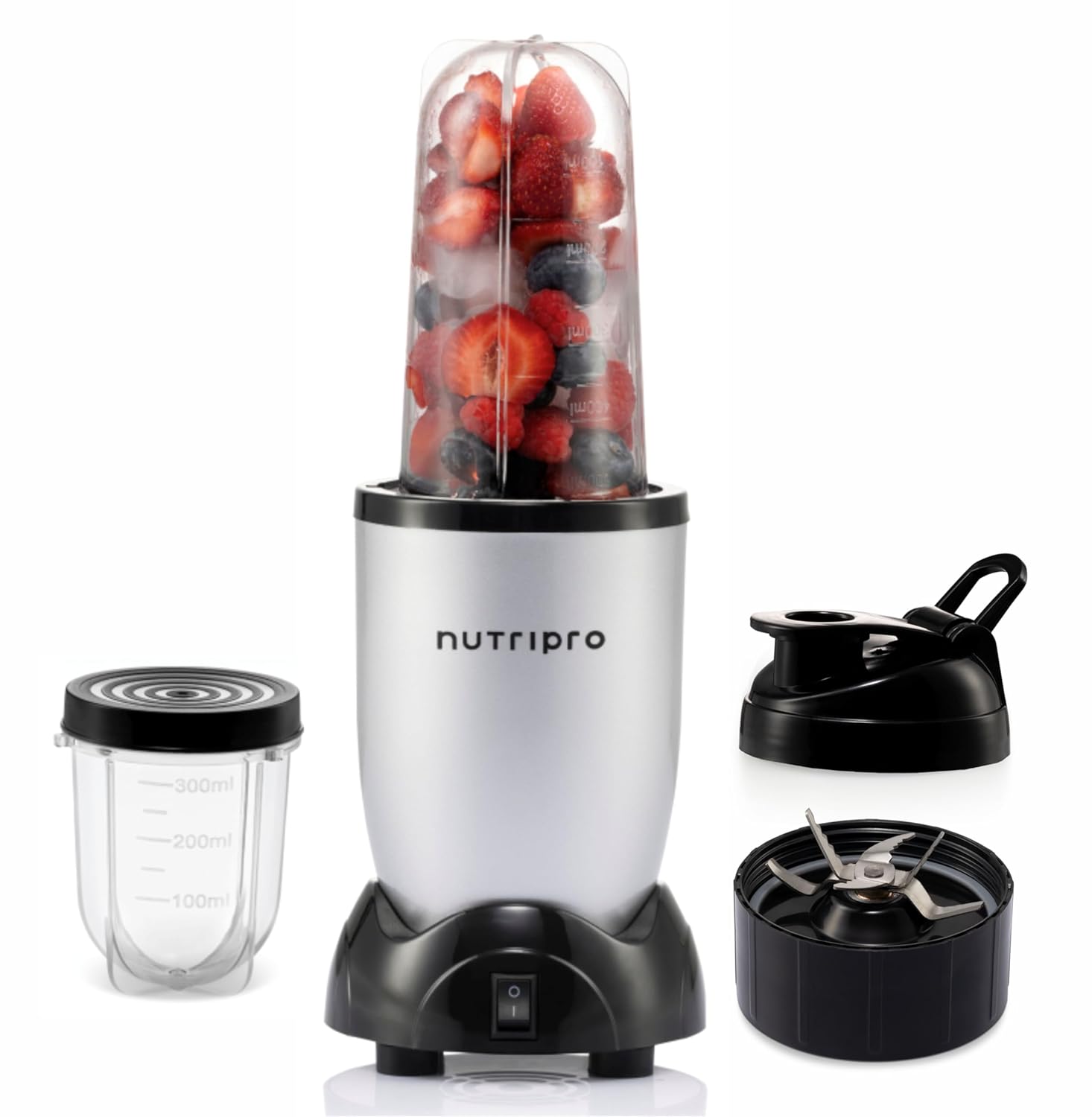 NutriPro Juicer Mixer Grinder - Smoothie Maker - 500 Watts (2 Jars & 1 Blade, Silver) - 2 Year Warranty