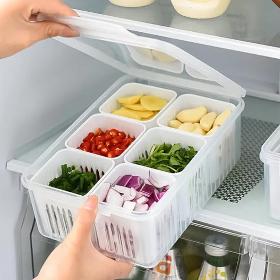Stewit® Fridge Storage Boxes Freezer Storage Containers, Container for Kitchen Storage Set, Storage in Kitchen, Vegetable Storage, Draining Crisper Refrigerator Food Box
