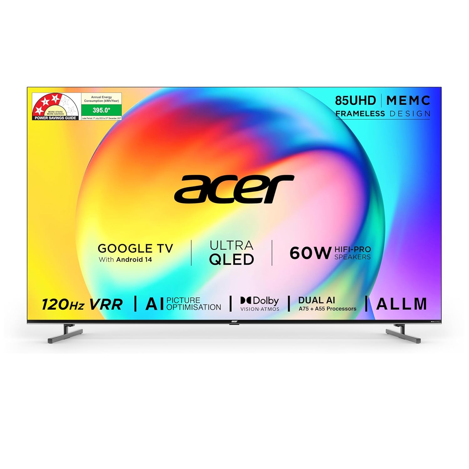 acer 215 cm (85 inches) Super Series 4K Ultra HD Smart QLED Google TV AR85QDXGU2875AT (Black) 2024 Model