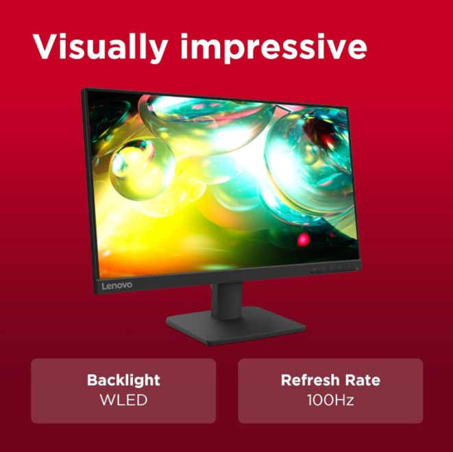 Lenovo L22-4e | 21.5″ (55.88cm) FHD IPS 100Hz Ultraslim Monitor | 4ms, 99% sRGB, 16.7Mn Colors, 1x HDMI 1.4, 1x VGA,TUV Eye Comfort, Low Blue Light| Tilt | Black | 67D5KAC6IN