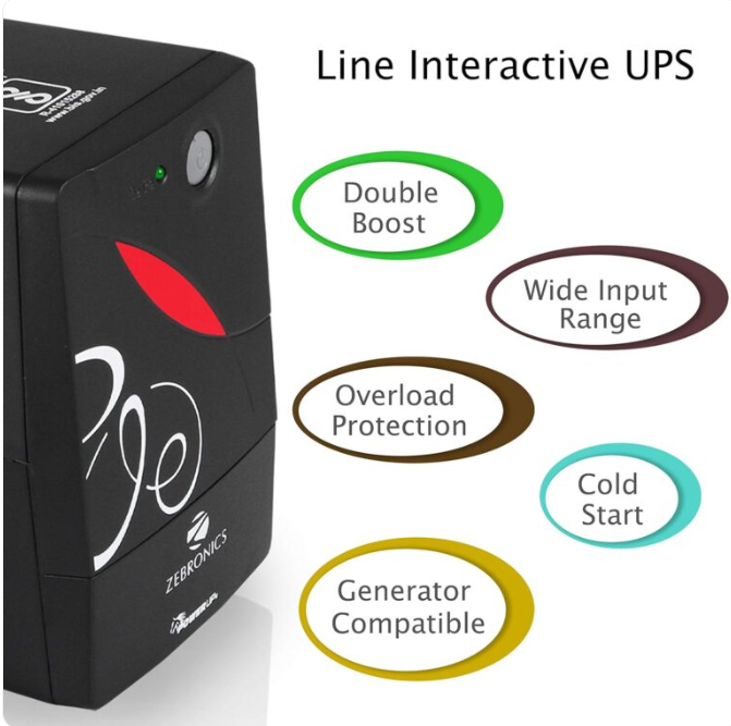 ZEBRONICS Zeb-U725 600VA UPS for Desktop/PC/Computers (not for Routers) with Automatic Voltage Regulation, Black Style Name:ZEB-U725