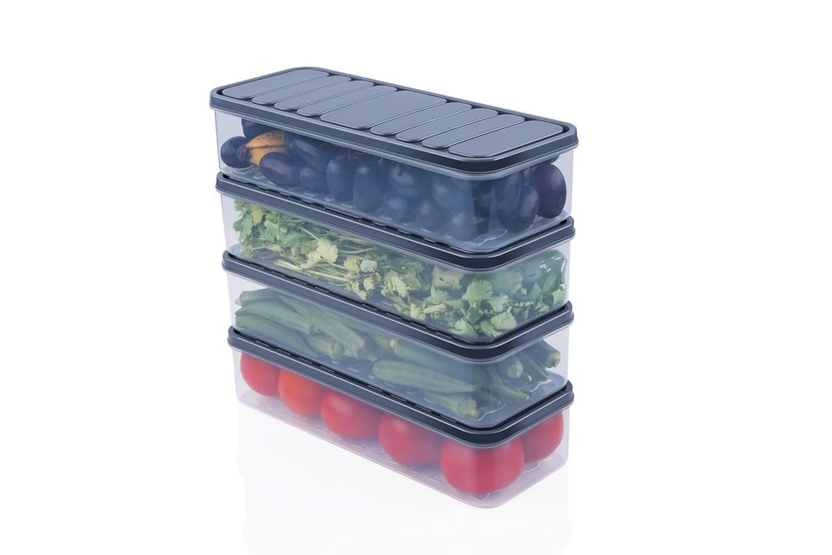 Clazkit Airtight Plastic Storage Containers Set for Kitchen | Stackable Pantry Organizers & Fridge Storage Boxes | Leak-Proof, Durable & Space-Saving Kitchen Accessories, 1200ml Pack of 4